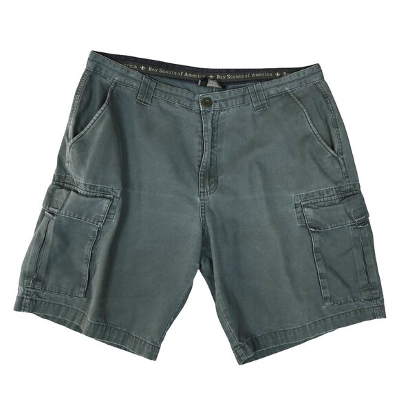 Boy Scouts of America Green Uniform Canvas Cargo Shorts Size 38 Outdoor Workwear - Picture 1 of 8